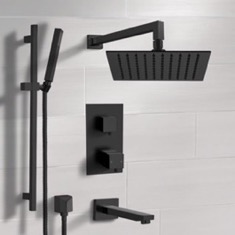Matte Black Thermostatic Tub and Shower Faucet Set with Handheld